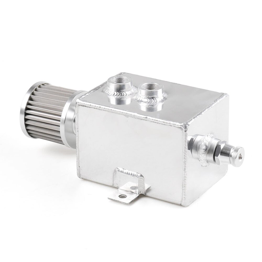 2L Universal Car Aluminum Oil Catch Tank Fuel Tanks With Breather &amp; Filter Drain Tap 2LT Baffled