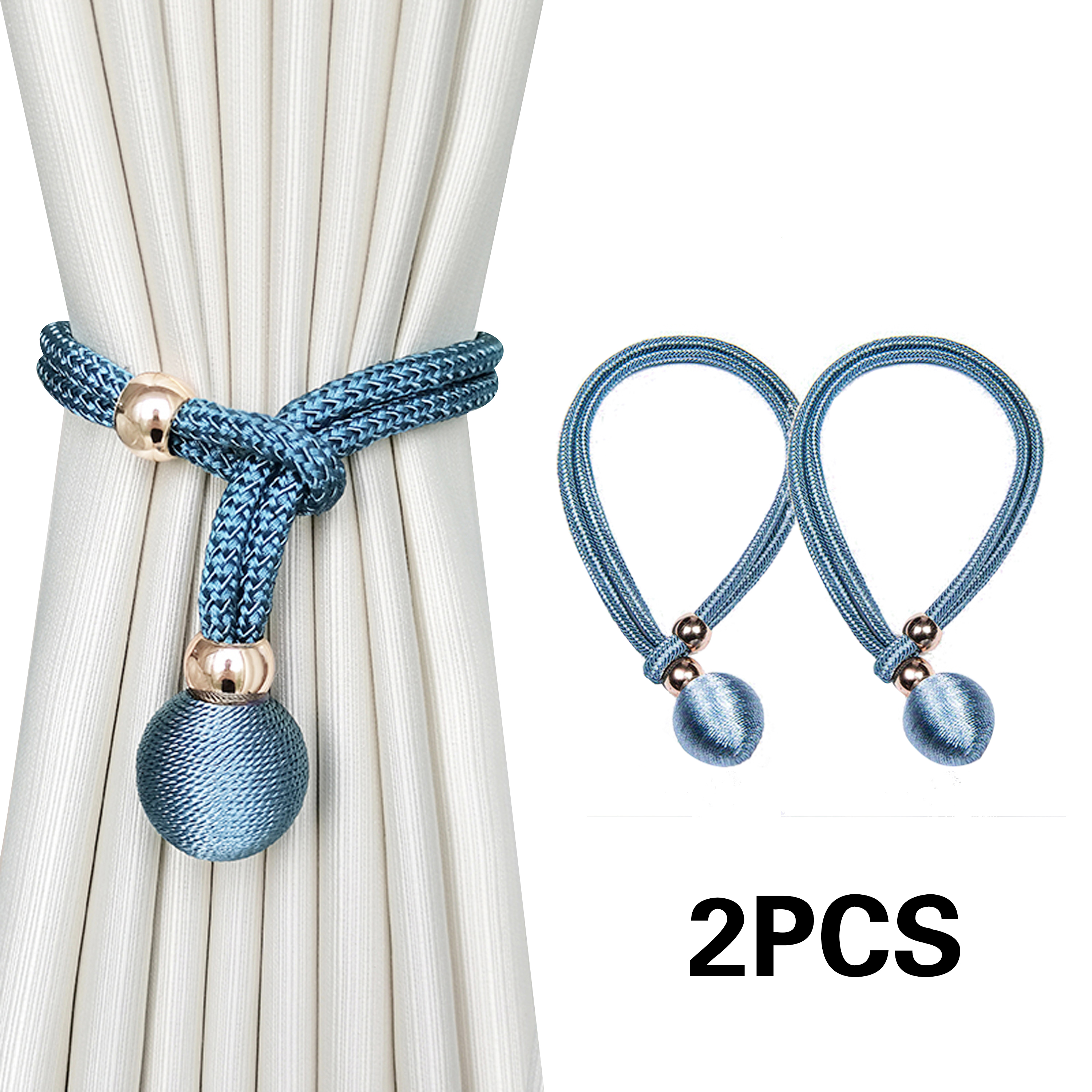 Bridas para cortinas de bolas francesas de lujo ajustables, duraderas, fáciles de instalar, sin necesidad de perforación, para dormitorio y sala de estar, 2 uds.: Azul marino