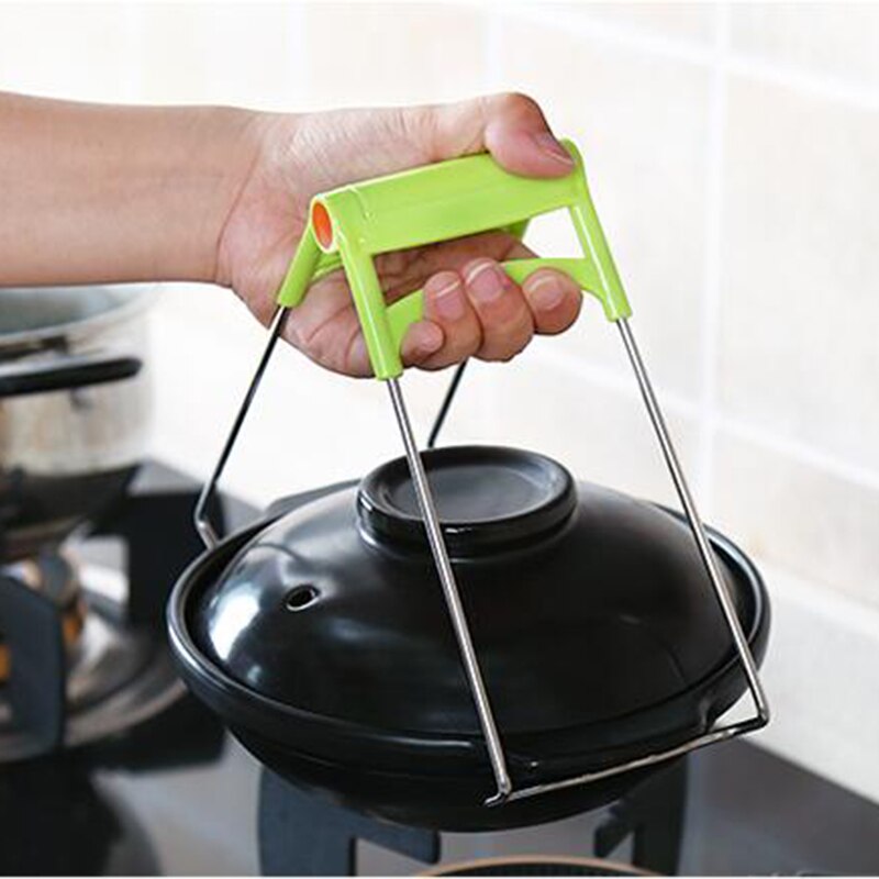 Herramienta de cocina de acero inoxidable, cuenco a prueba de quemaduras, bandeja, olla, pinzas de clip con mango de plástico para utensilios de cocina, 9