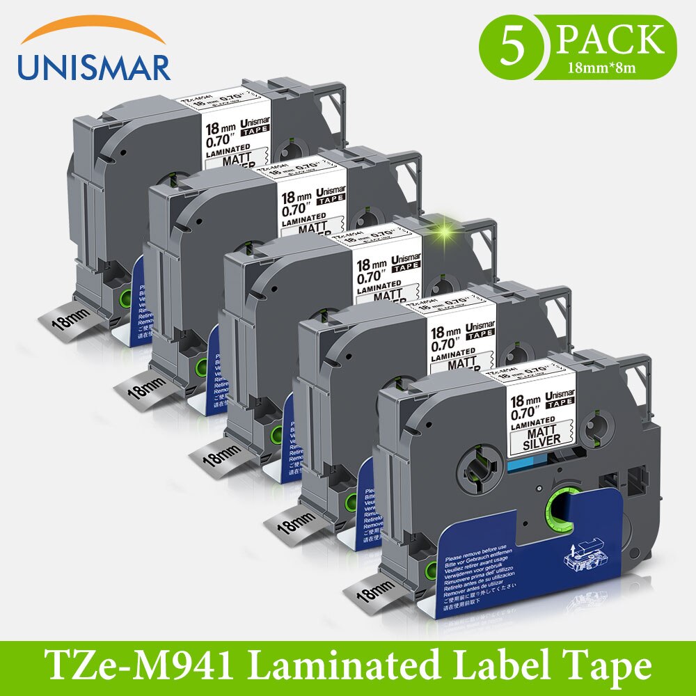 5PK TZe Tape TZe-M41 Black on Matt Clear 18mm Laminated Label Tape Replace Brother P-touch PT Label Maker Standard Adhesive Tape: Black On Matt Silver