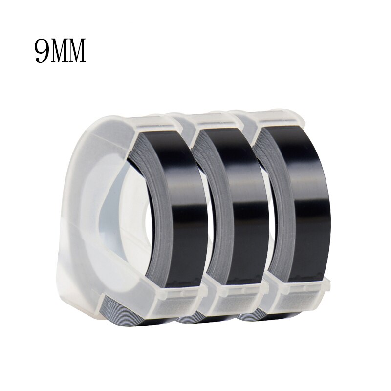 Yance 3 st svart 9mm 6mm 12mm 3d präglingstejp för dymo embossing label maker pvc etikett dymo tejp för motex  e101: 9mm svarta