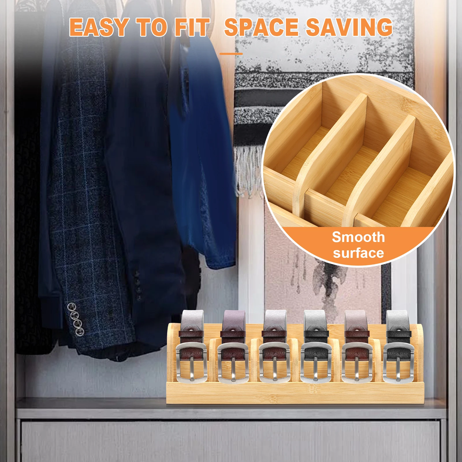 Bamboo 6 Grids Belt Organizer Tie Storage Box Watch Storage Display Box
Wardrobe Accessories Supplly Storage Box for Men Women