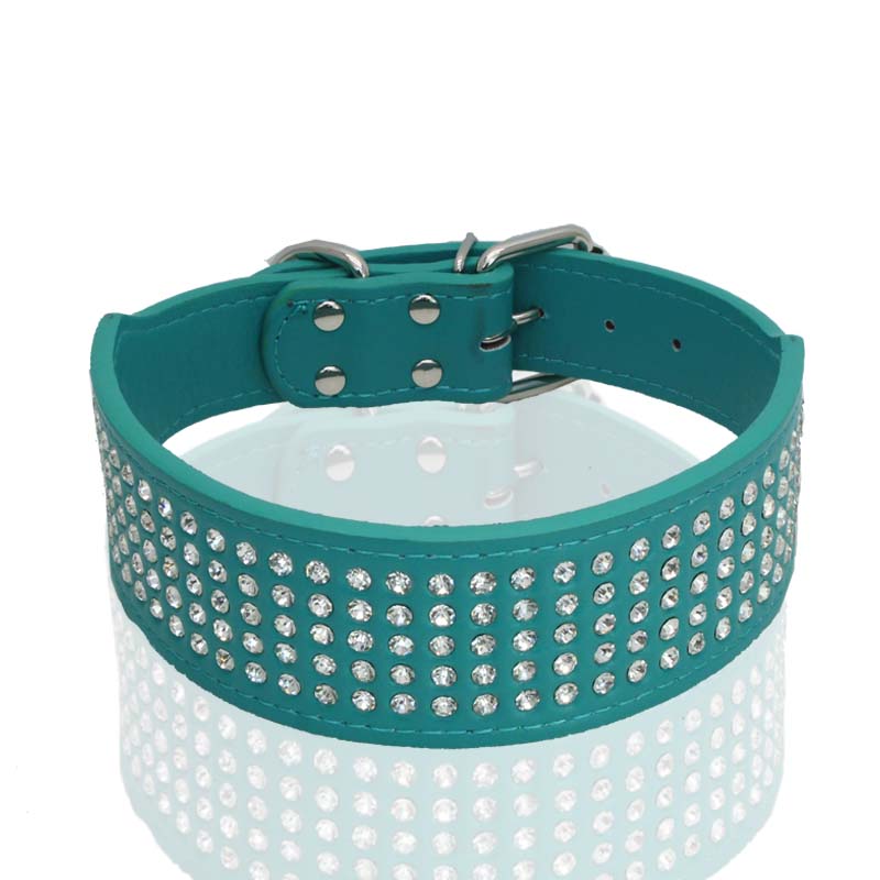 Rhinestone PU Leather Dog Collars 5 Row Diamante Bling for Large Dogs 5cm wide: XXS / Green