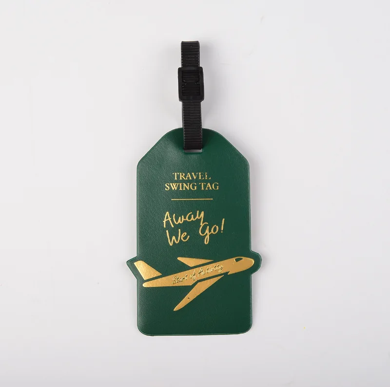 Vrouwen Mannen Label Koffer Tags ID Adres Houder Bagage Boarding Reisaccessoires Creatieve Vliegtuigen PU Lederen Bagagelabels: green
