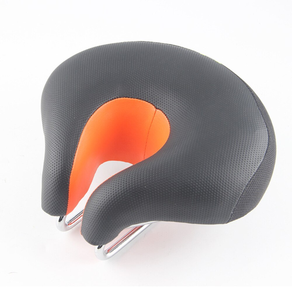 Sillín de bicicleta sin ruido, asiento de 5cm de espesor, súper suave y grueso, absorción de impacto, cómodo, con tiras reflectantes: Black Orange