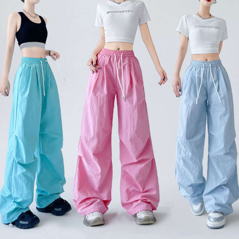 Sommer frauen Fallschirm Hosen Kordelzug Elastische Taille Y2K Baggy Cargo Hosen für Frau Harajuku Streetwear Breite Bein Jogginghose