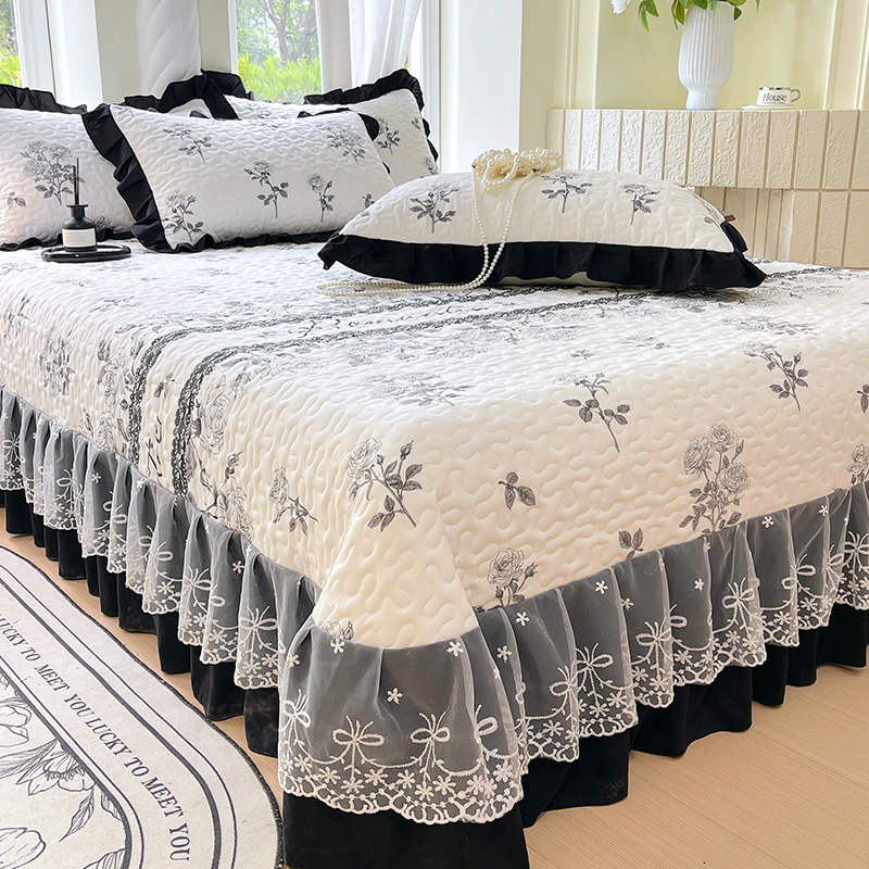 1pc Gewatteerde Sprei voor Bedden Dikke Deken met Kant Single/Queen/Kingsize Bloem Gedrukt Gewatteerde Bed cover Zachte Spreien