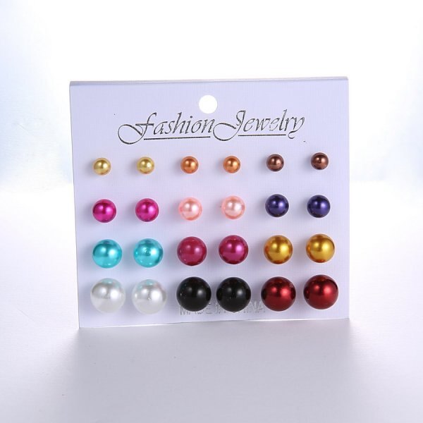 12 Pairs/set Classic Crystal Stud Earring Sets Women's Round Ball Metal Pearl Flower Earrings For Women Girl Mixed Jewelry: BC-pearl-4