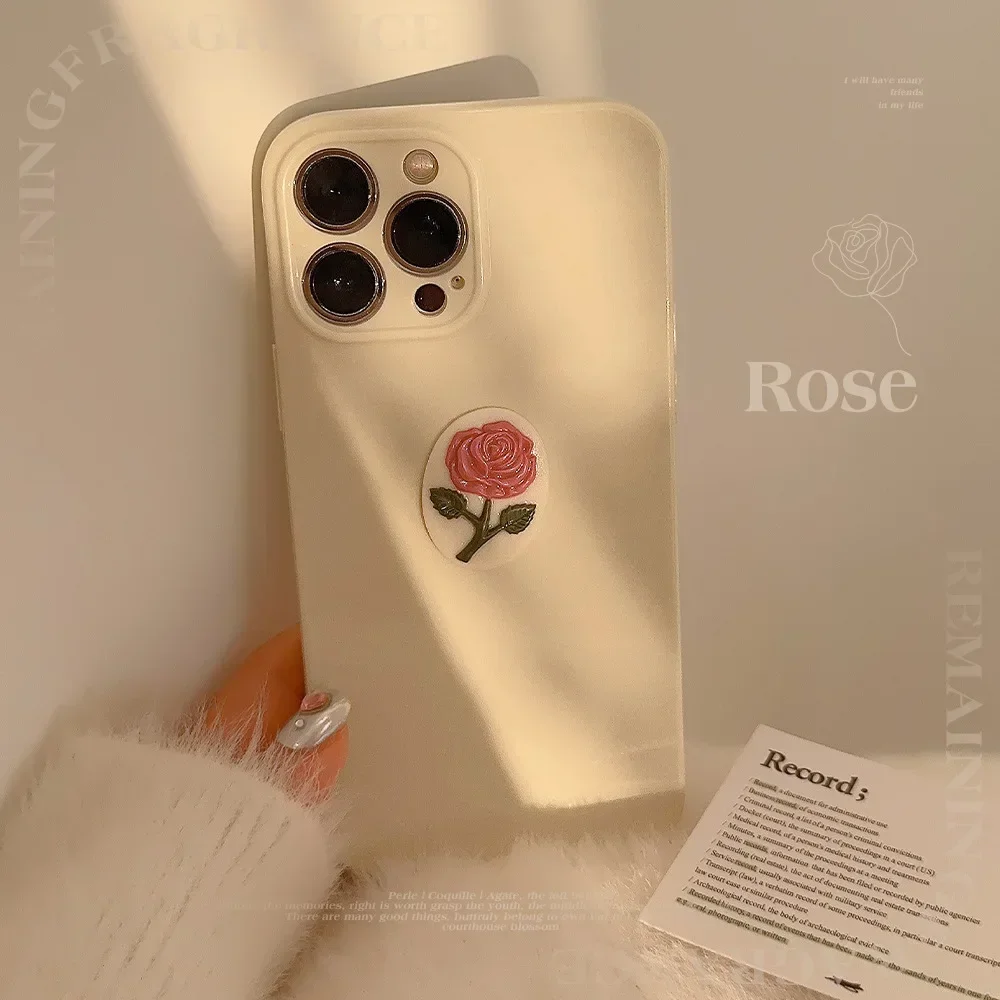 Vintage Stijl 3D Rose Wit Telefoon Case voor IPhone 16 15 14 12 13 11 Pro Pro Max Mini Plus X XR schokbestendige Telefoon Cover