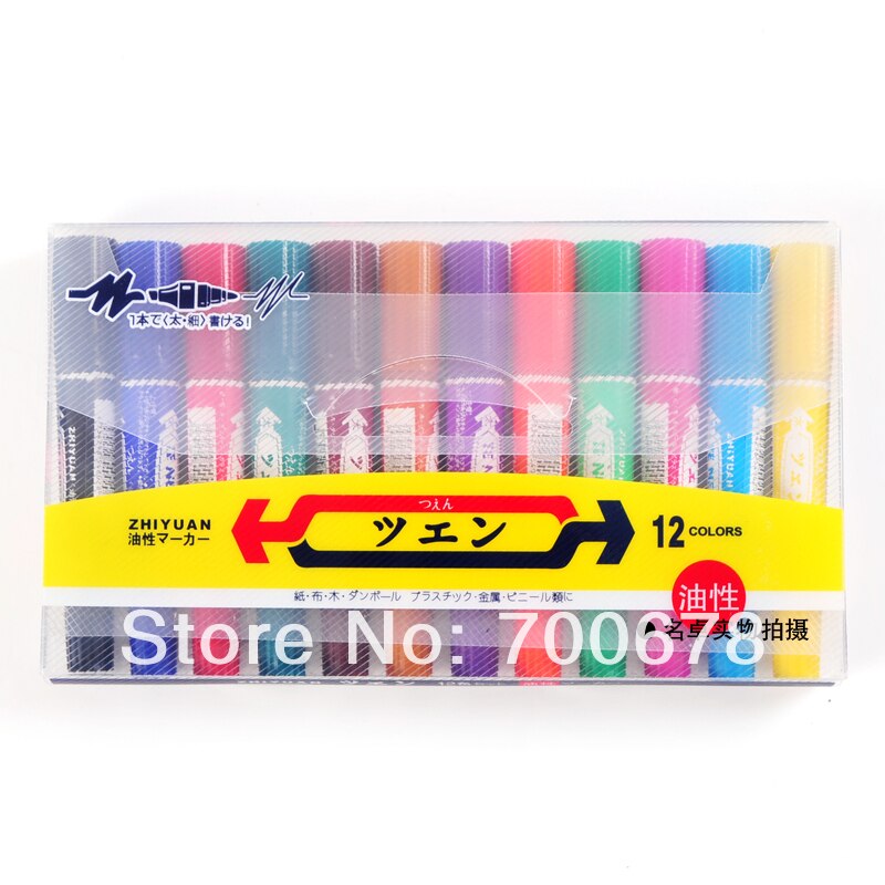 24 Stks/partij 12 Kleuren * 2 Grote Dubbele Slider Olie Marker Pen Multicolour Viltstift Tekenpen Mike pen