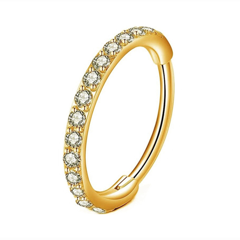 1 pièces cristal Septum cerceau Clickers nez anneau Cartilage Piercing Helix cerceau boucle d'oreille Tragus bijoux Daith cerceaux Rook boucle d'oreille Lobe: Black / PLAQUÉ ARGENT