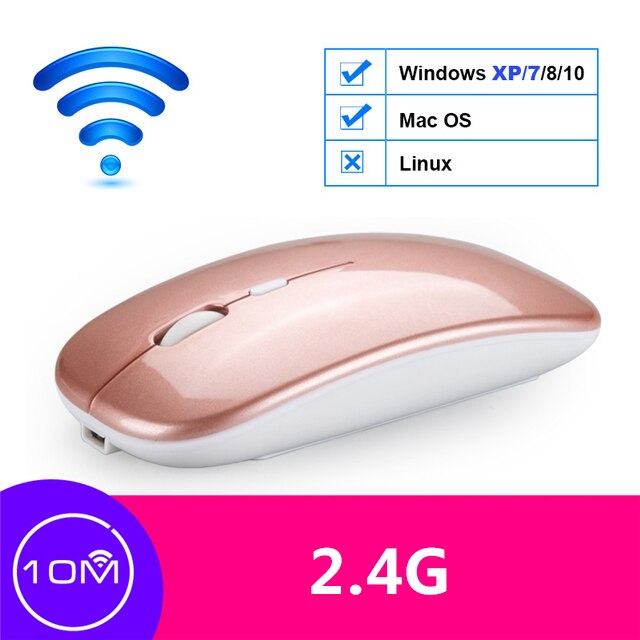 Draadloze Muis Oplaadbare Bluetooth Mouse Geruisloze Mause Wifi Muizen Usb Muizen Voor Pc Desktop Laptop Accessoires Ergonomische Muis: Wireless Rose Gold