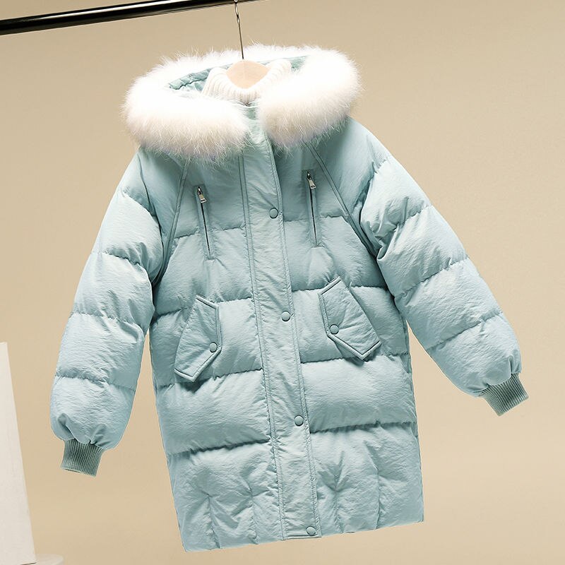 Meisjes Kleding Herfst Winter Jas Grote Bont Kapmantel Kinderen Parka Lange Katoenen Kleding Tiener Bovenkleding