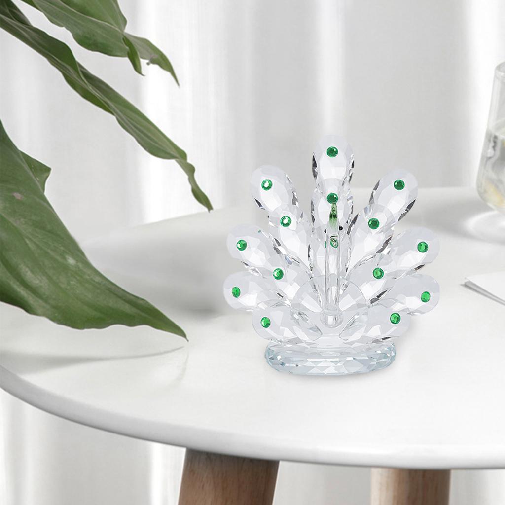 Crystal Peacock Sculpture Statue Figure Collection Desktop Home Office Decor: Green S