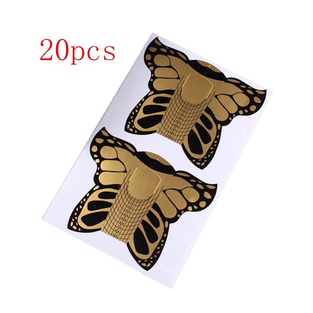 20/50/100pcs Nail Form Gold Butterfly Gel Nail Art Extension Tips Guide Tools for Salon Nails Care Tool: 20pcs
