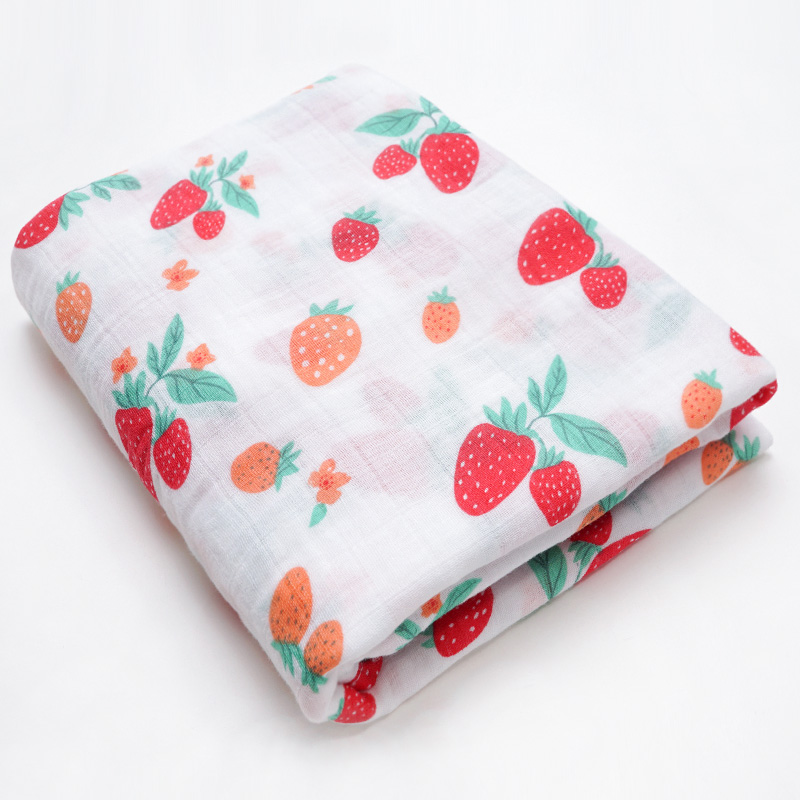 Fashionable Cotton Baby Blankets Newborn muslin Baby Swaddle Wrap Soft Infantil Receiving Blanket baby bed Stroller Accessories: Strawberry