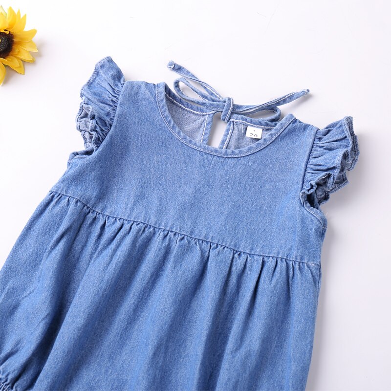 Bebé mameluco nueva Ronda cuello vuelo Body de manga verano bebé Infante niña niño Denim mono ropa de bebé 0-24M