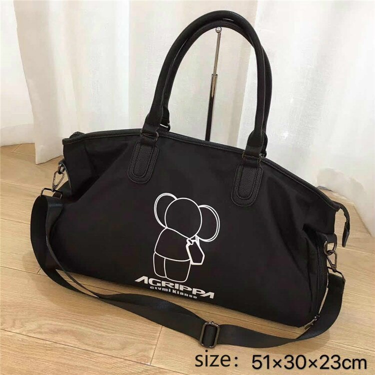 Travel Bag Denim Canvas Bag Large Capacity Double Head Zipper Long Distance Travel Bag Sports Fitness Bag Weekend Bag: Black
