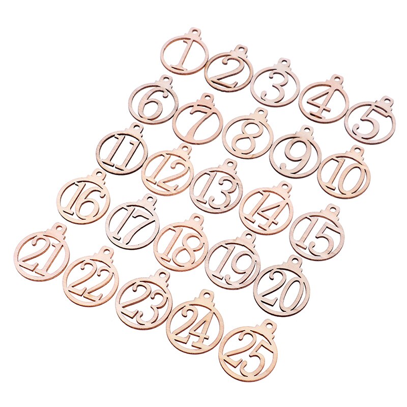 25 stuks/set kerst 1-25 houten adventskalenderlabels nummerlabels feest aftellabels kerstdecoratie