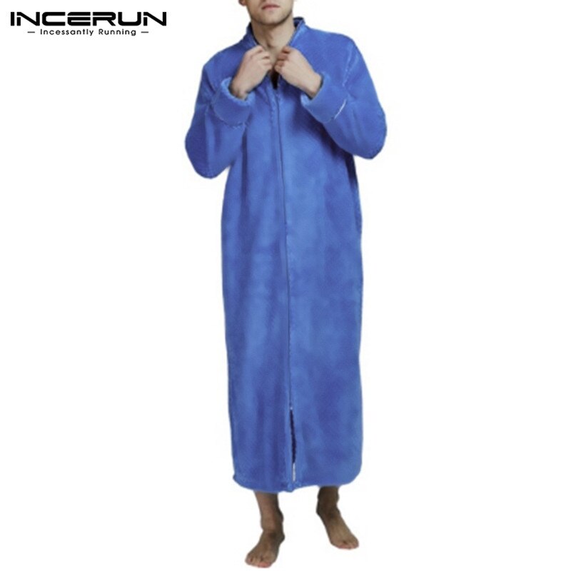 INCERUN Couple Flannel Home Clothes Soft and Comfort Long Pullover Bathrobe Pajamas Pullover Thermal Dressing Gown 5XL