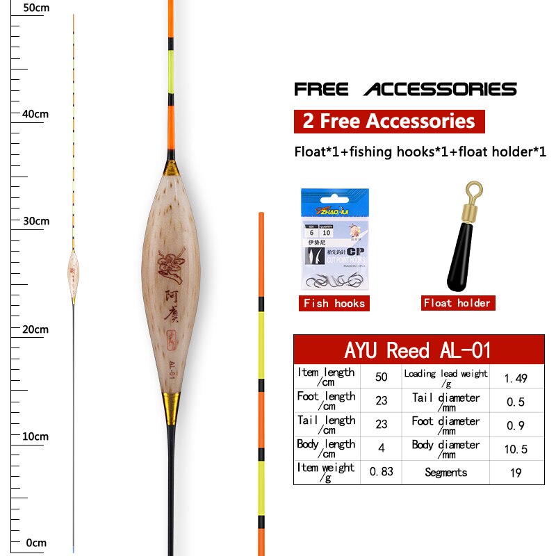 1PC Reed Fishing Float+1 Bag Hook+1 Buoy Holder Deep Water Bobber Fresh Water Buoy Carp Fishing Sensitive Float Tool Accessories: AL-01
