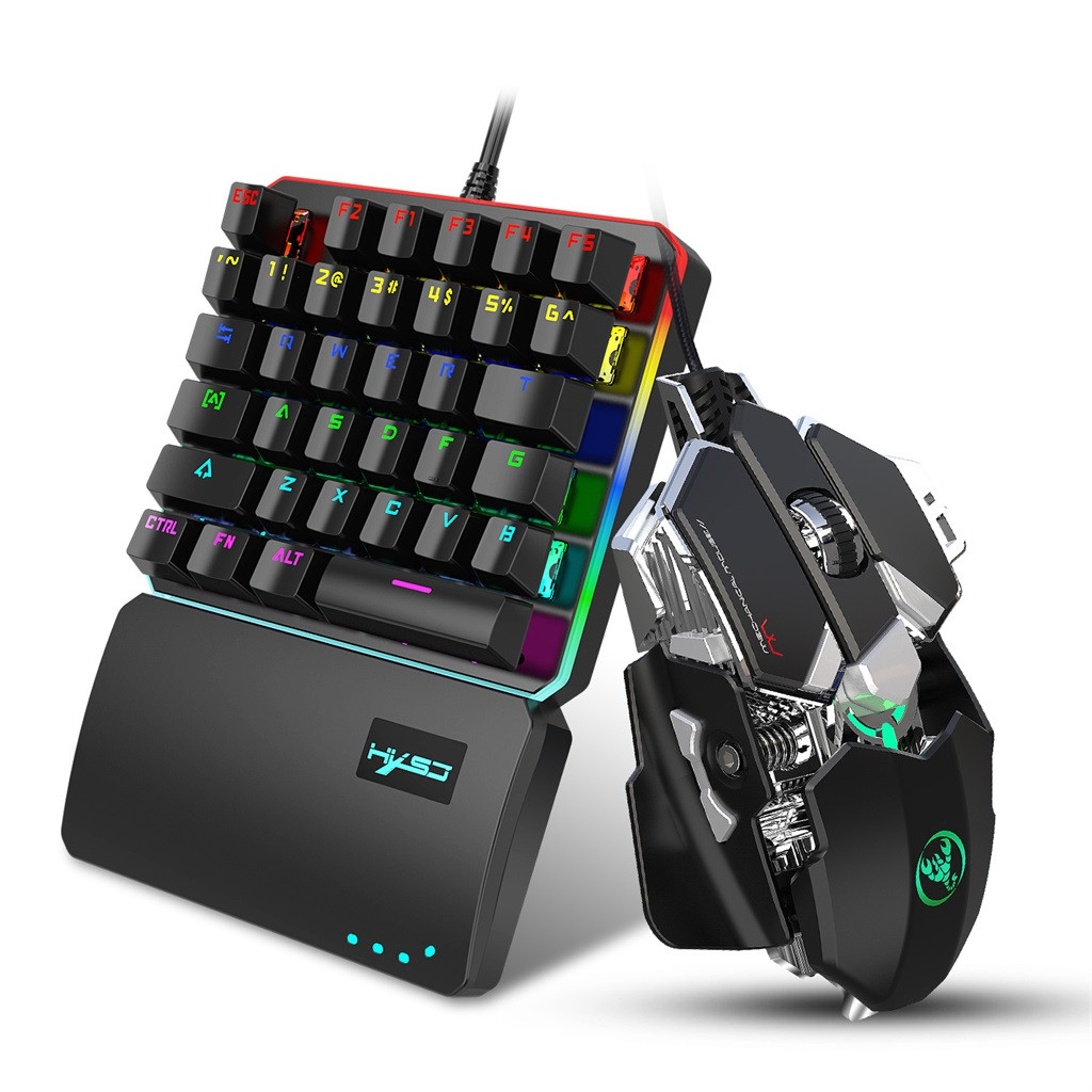 Wired Keyboard And Mouse One Handed Mouse And Keyboard Set Cool LED variable light effect Lights Mini Keyboard And Mouse Set: Default Title