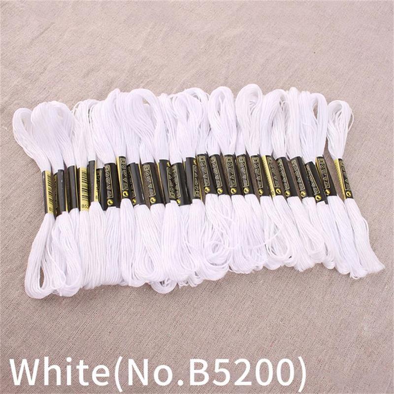 24 skeins white black red golden cross stitch embroidery cotton Strings thread line Crafts Friendship Bracelet lappet threads: White(No.B5200)