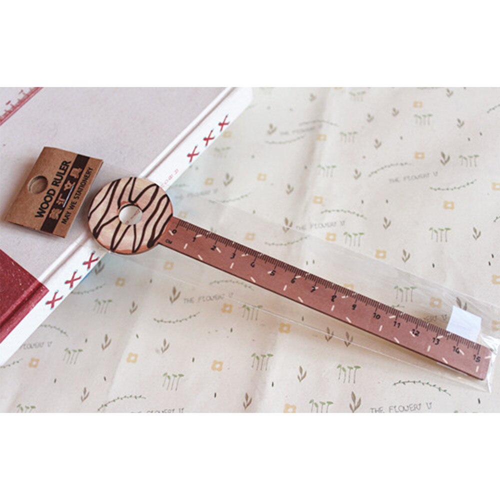 Regla geométrica de dibujo de dibujos animados, regla recta de madera con forma de Donut para comida creativa, postre, escuela, oficina, de papelería de 15cm, 1 Uds.