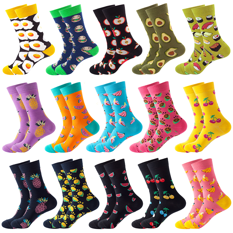 Calcetines felices de algodón para hombre y mujer, medias informales de Hip Hop Harajuku, fruta divertida, comida, tortilla, hamburguesa, aguacate, Sushi, cereza