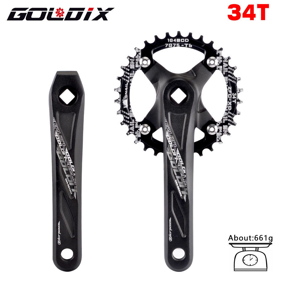 GOLDIX Square Hole Bicycle Crankset Aluminum Alloy MTB Crank 170/175mm Length Narrow Wide Teeth 104BCD 32/34/36/38/40/42T: Red / 170mm