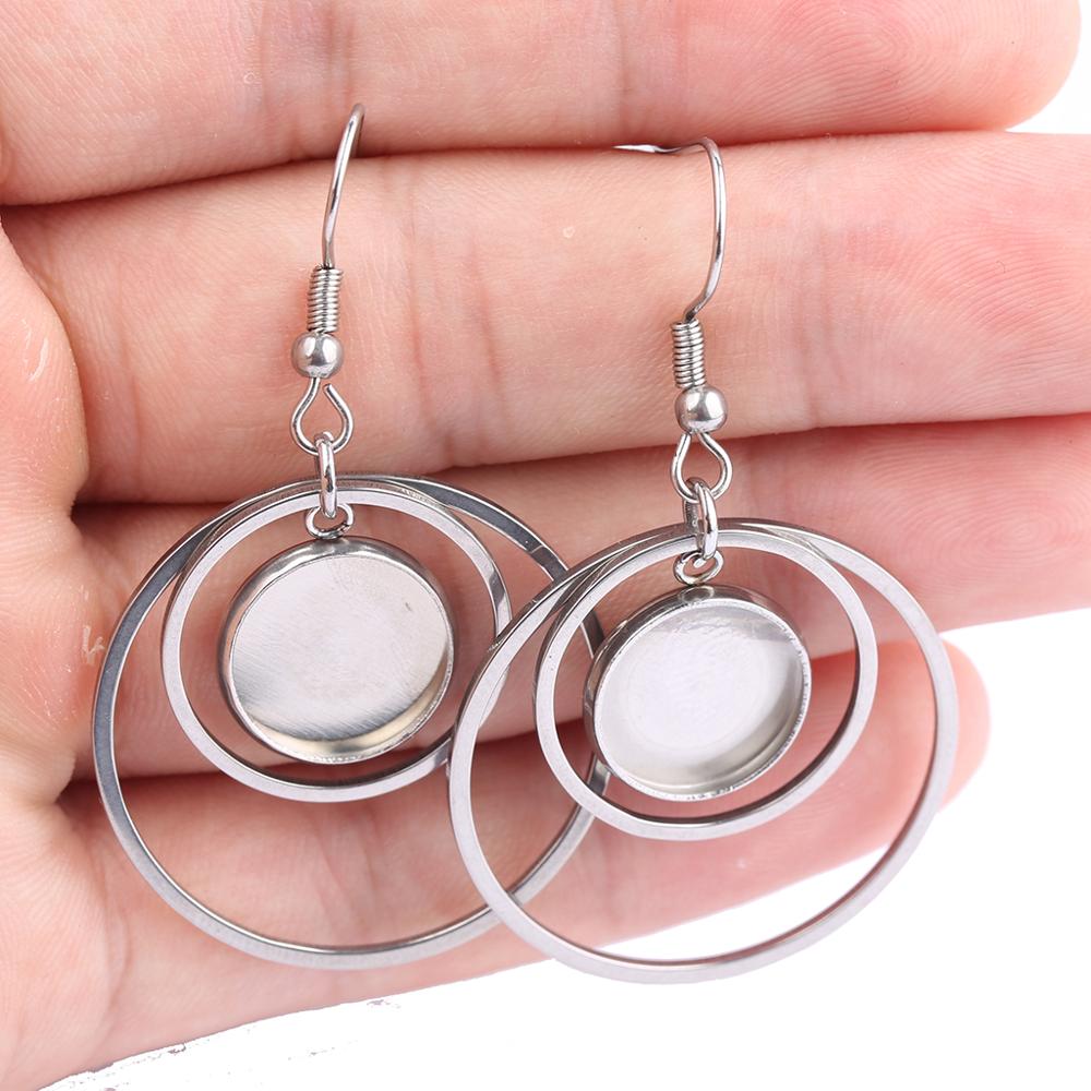 Reidgaller — Boucles d'oreilles en acier inoxydable,, pendentifs en forme de cabochon de 12mm de diamètre, double cercle, set de 10 pièces à assembler soi-même, crochets et bijoux fantaisie
