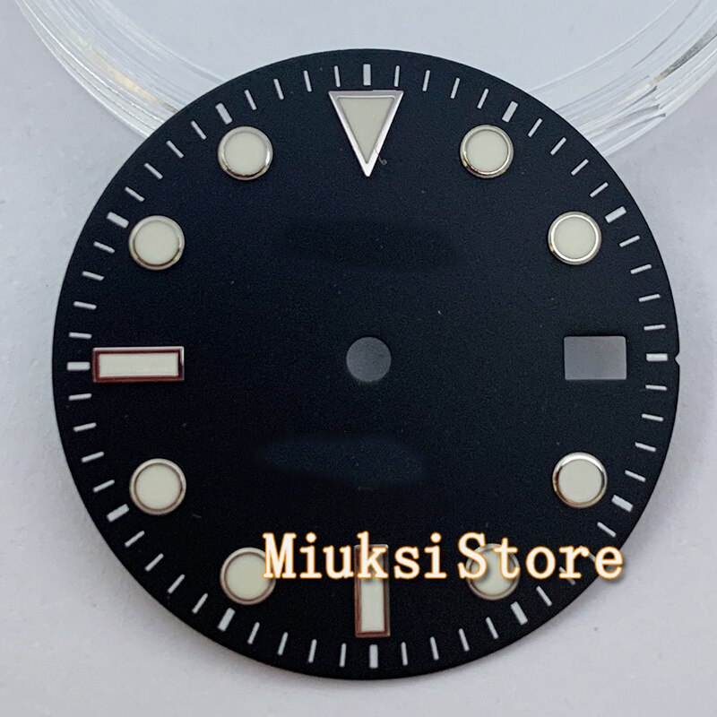 29Mm NH35 Wijzerplaat Steriele Zwart Groen Blauw Roze Horloge Wijzerplaat Met Datum Venster Voor NH35 NH35A Automatische Beweging accessoire Onderdelen: Black-Silver edge-N