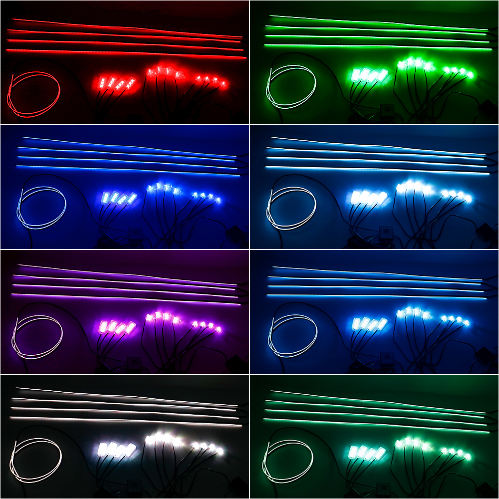 Luz ambiental para coche 18 en 1, tiras acrílicas de 64 colores, 110cm, 90cm, 75cm, 35cm, 20cm, colores completos, RGB, Interior del coche, Control por aplicación Bluetooth