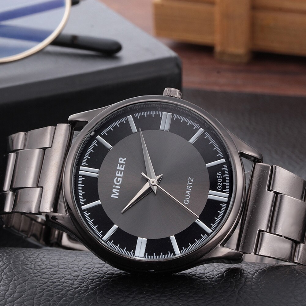 Man Crystal Stainless Steel Analog Quartz Wrist Watch