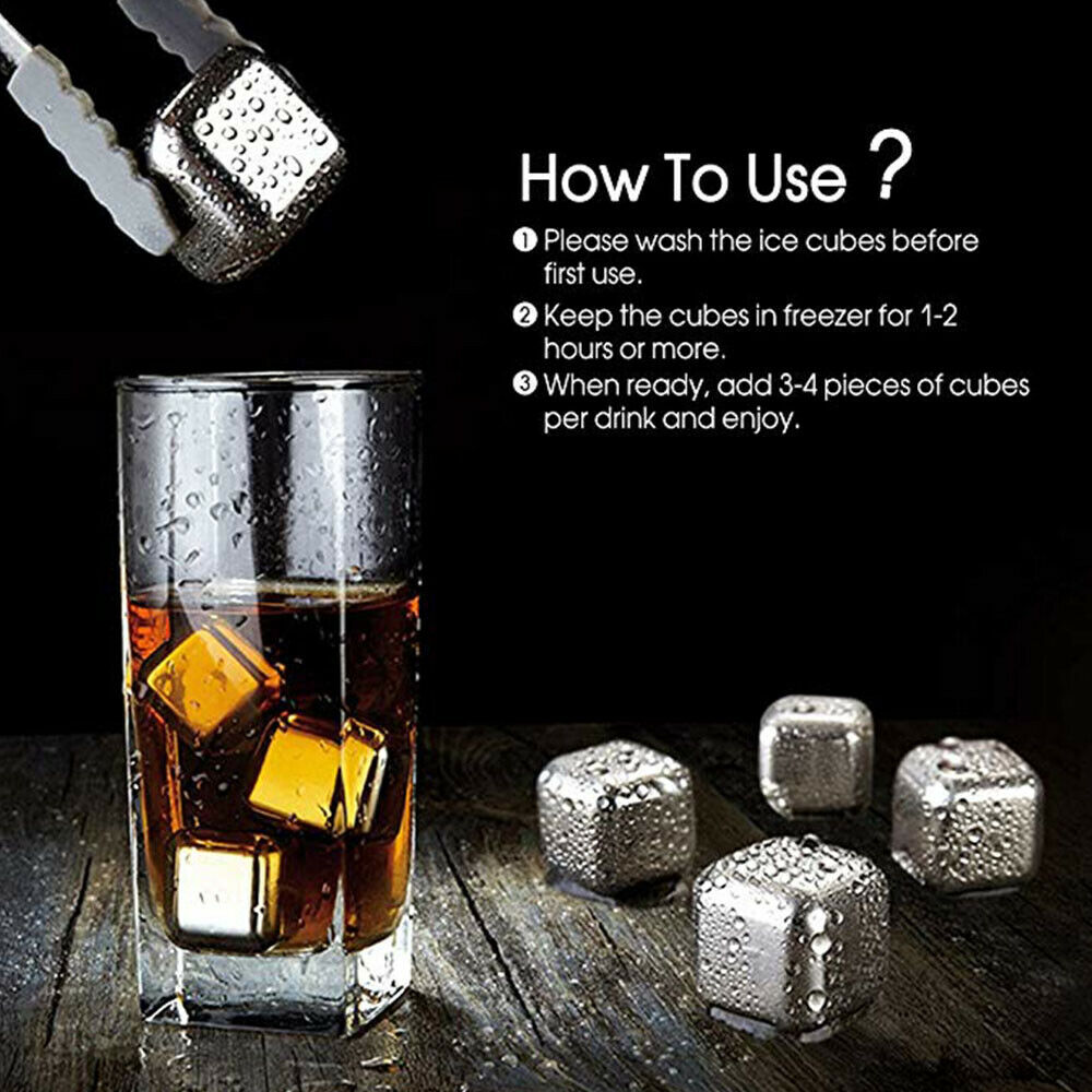 Whisky Stones Ice Cubes Set Reusable Food Grade Stainless Steel Wine Cooling Cube Chilling Rock Party Bar Tool