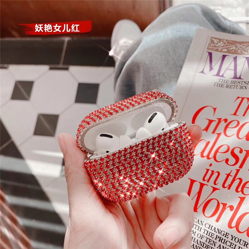 Di Lusso 3D Cristallo Del Diamante di Scintillio Del Trasduttore Auricolare Bluetooth Caso Dura di Caso per Airpods Pro 3 Aria Baccelli Pro La Copertura Wireless di Ricarica box: red