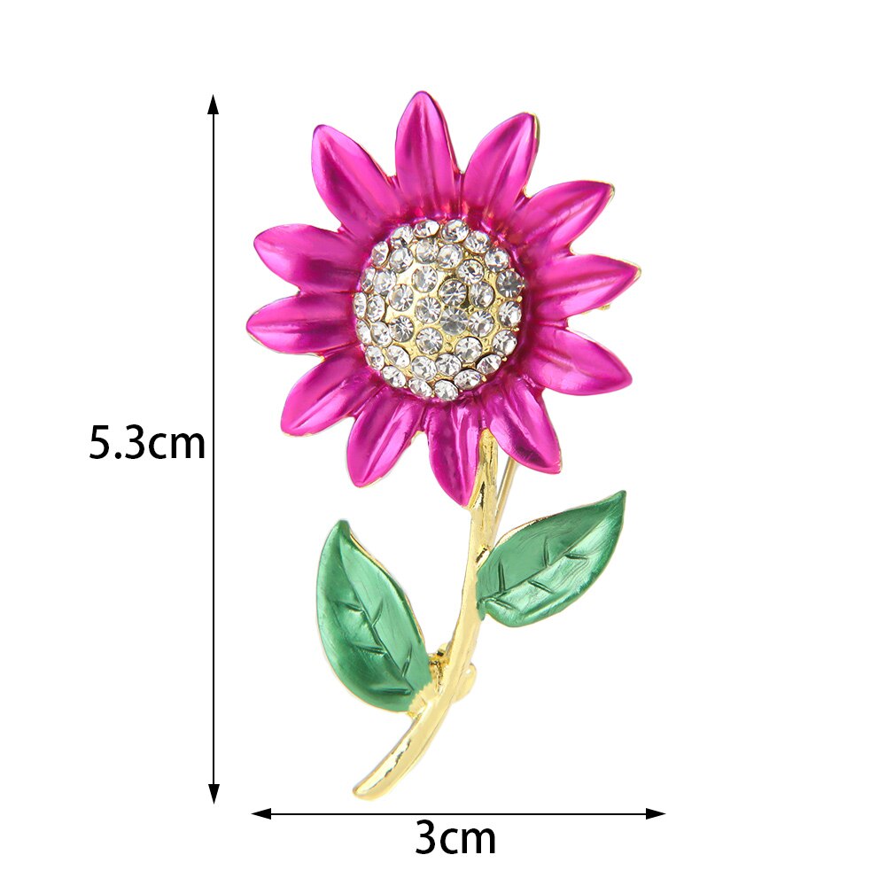 1Pcs Zonnebloem Emaille Broche Delicate Geel Paars Elegante Vrouwen Meisjes Strass Revers Pin Kleding Accessoires Sieraden