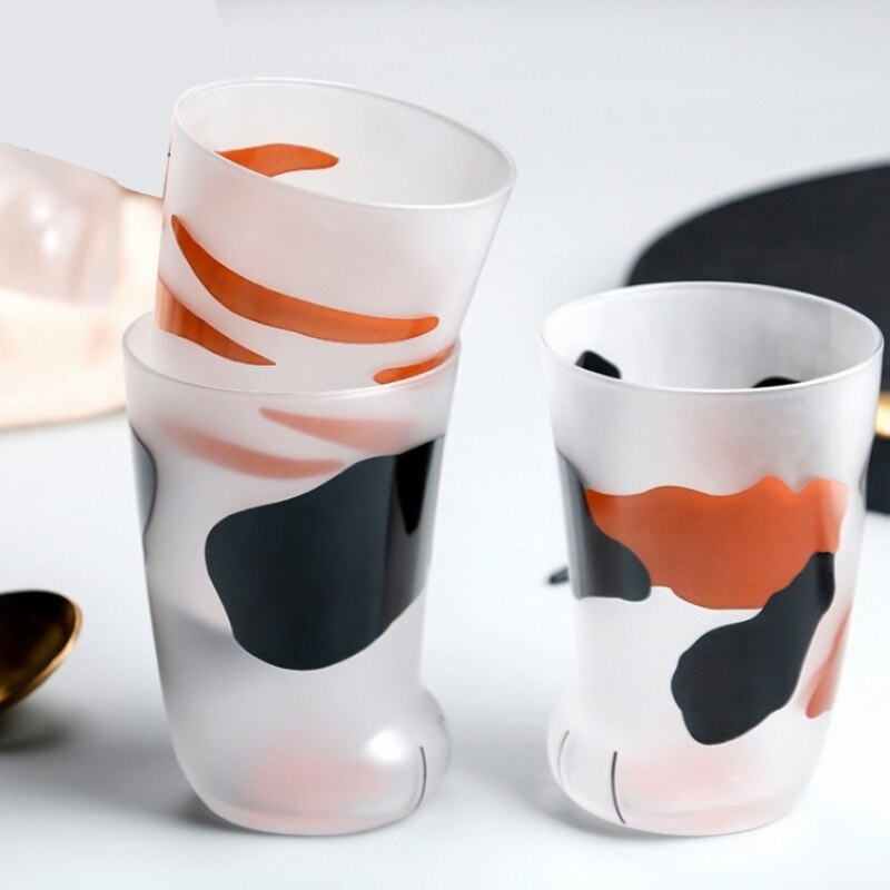 Taza creativa de cristal de leche de 300 ml taza con Gato Tigre patas tazas de café desayuno leche vaso personalidad niños botella de bebida