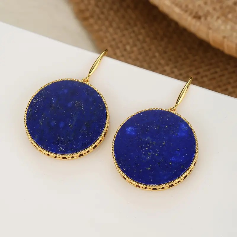 Lapis Lazuli Dangle Earrings - Large, Natural, Vintage Round, Bohemian Style, Ethnic Jewelry for Women - Perfect for Par