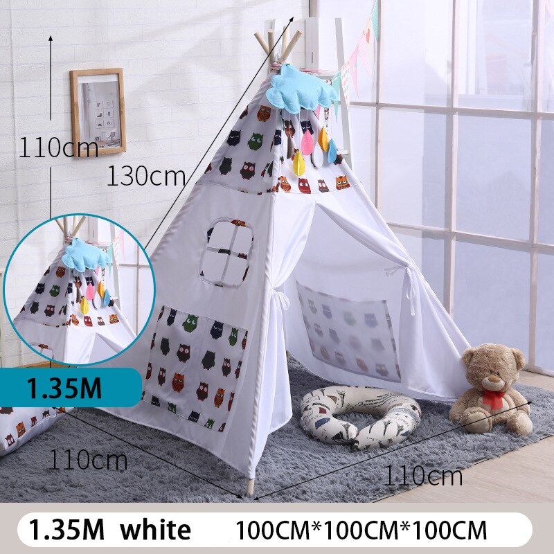 Teepee Tent for Kids Foldable Children Play Tent for Girl and Boy 4 Poles White Playhouse Baby Toy for Indoor and Outdoor Games: TD1070H / Length 1.3M TENT