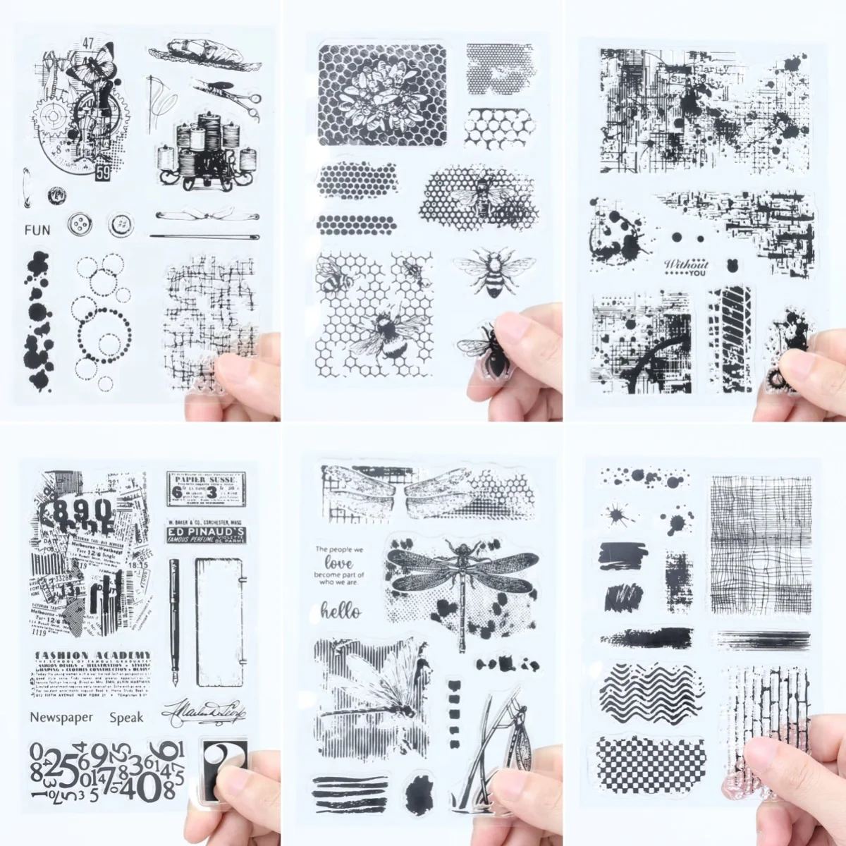 1pc vintage fläckiga bakgrunder transparent gummitätning gör-det-själv-journaldekor scrapbooking album collage hantverk silikon genomskinlig stämpel