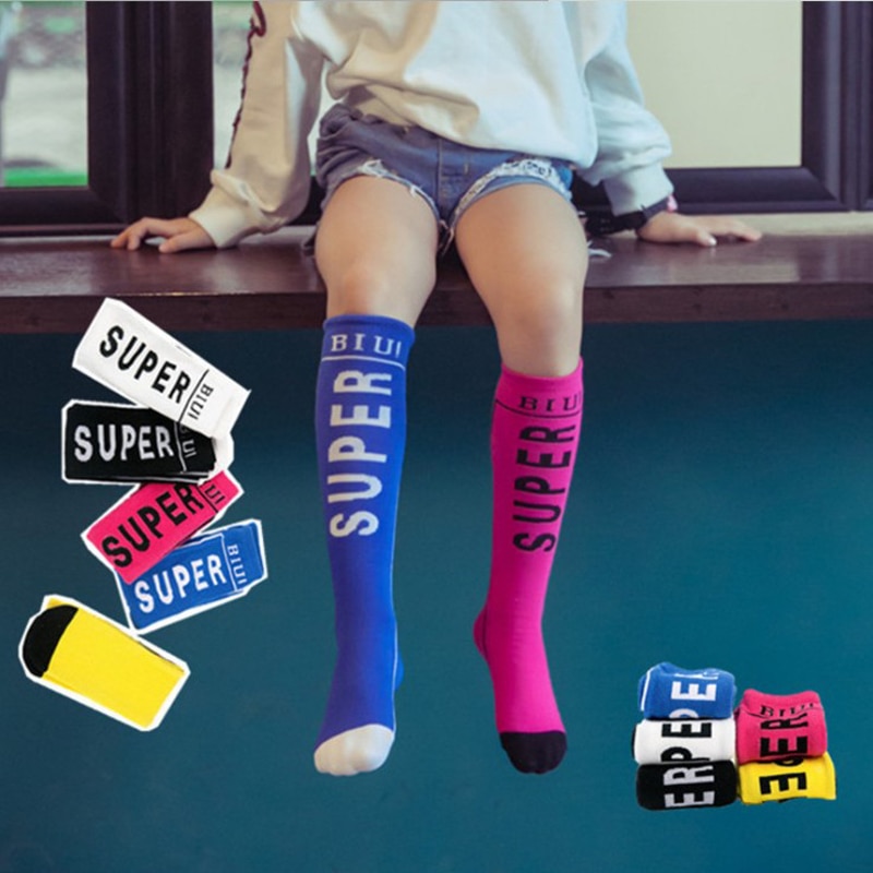 Calcetines deportivos de algodón hasta la rodilla para niños y niñas, calcetín de protección para la pierna, ideal para patinaje, disponible en 5 colores, para otoño e invierno, 1 par