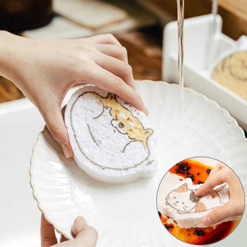 Huishoudelijke Veeg Non-stick Afwassen Spons Cartoon Gecomprimeerd Houtpulp Sponzen Afwassen Schuursponsje Keuken Benodigdheden