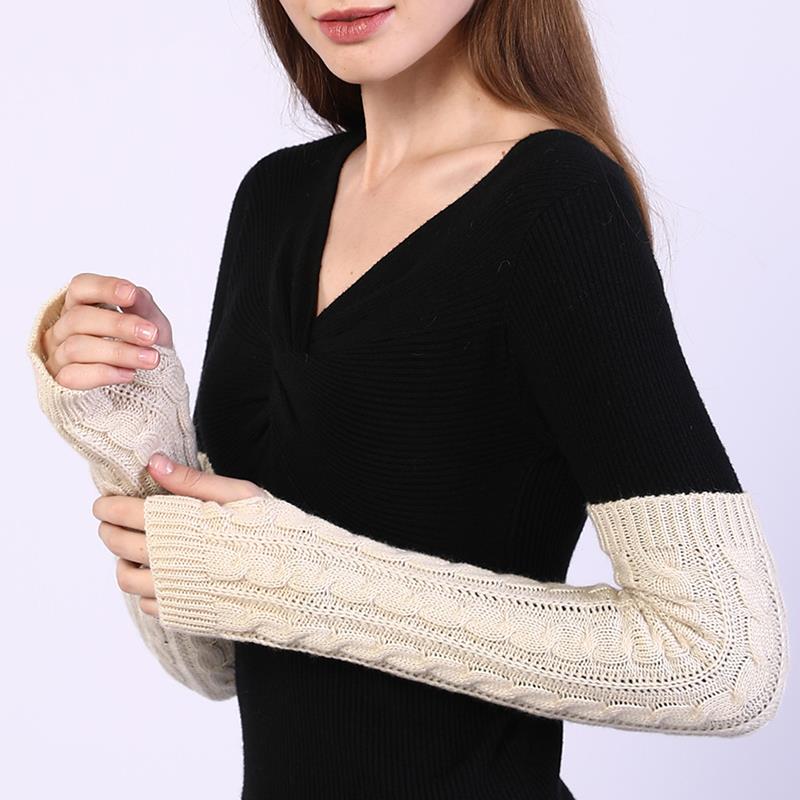 Manchons de bras en tricot torsadé, longs, thermiques, tricot extensible, mitaines sans doigts, couleur unie, bras de protection classique en laine, Figure 8