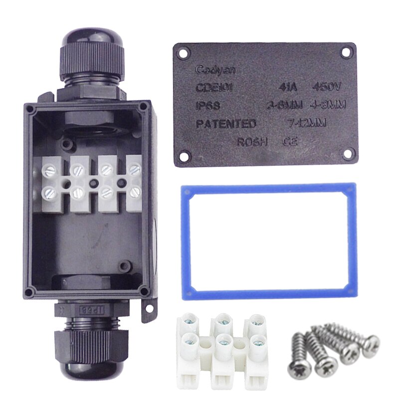 Outdoor Waterproof Junction Box Electrical Case Cable Wire Connector Two Ways IP68 Black Sealed Plastic Underwater with Terminal