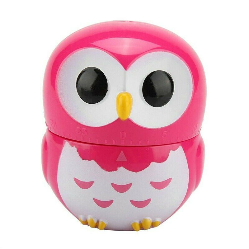 1pcs Cartoon Owl Shape Chef Cooking Timer Kitchen Decorative Plastic Mechanical Clock 60 Minutes Household Baking Stopwatch Tool: Rosy