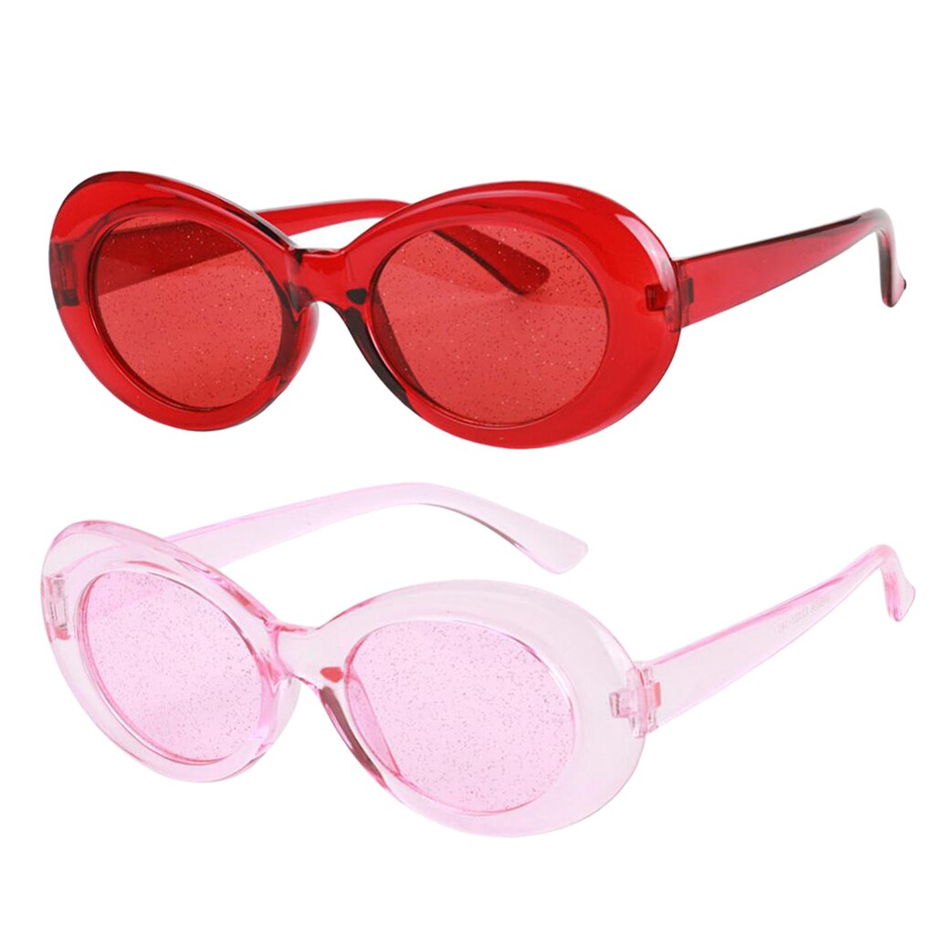 Pack Of 2 Retro Transparent Red Pink Oval Sunglasses Clout Goggles Glasses