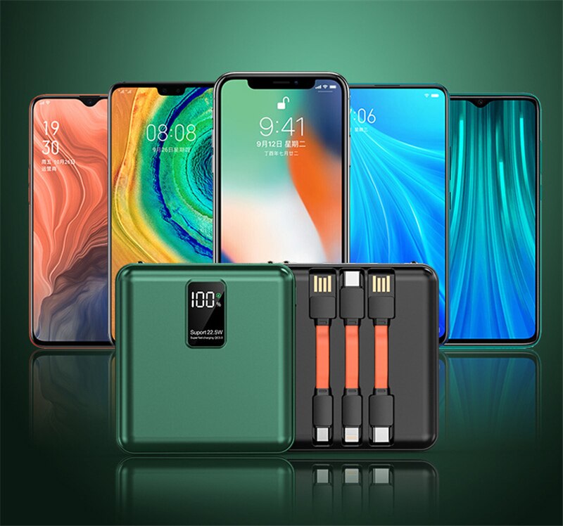 20000 mah mini-powerbank 22.5w schnellladefunktion, inklusive usb-typ-c-kabel, kompatibel mit iphone, huawei, samsung und xiaomi.