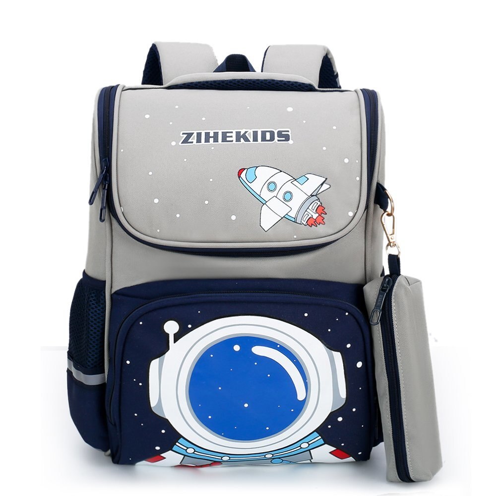 Kattenpatroon kinderrugzak grage 1 elementaire nylon rugzakken ruimteprint schooltas voor jongens meisjes waterdichte schooltassen: Grijs