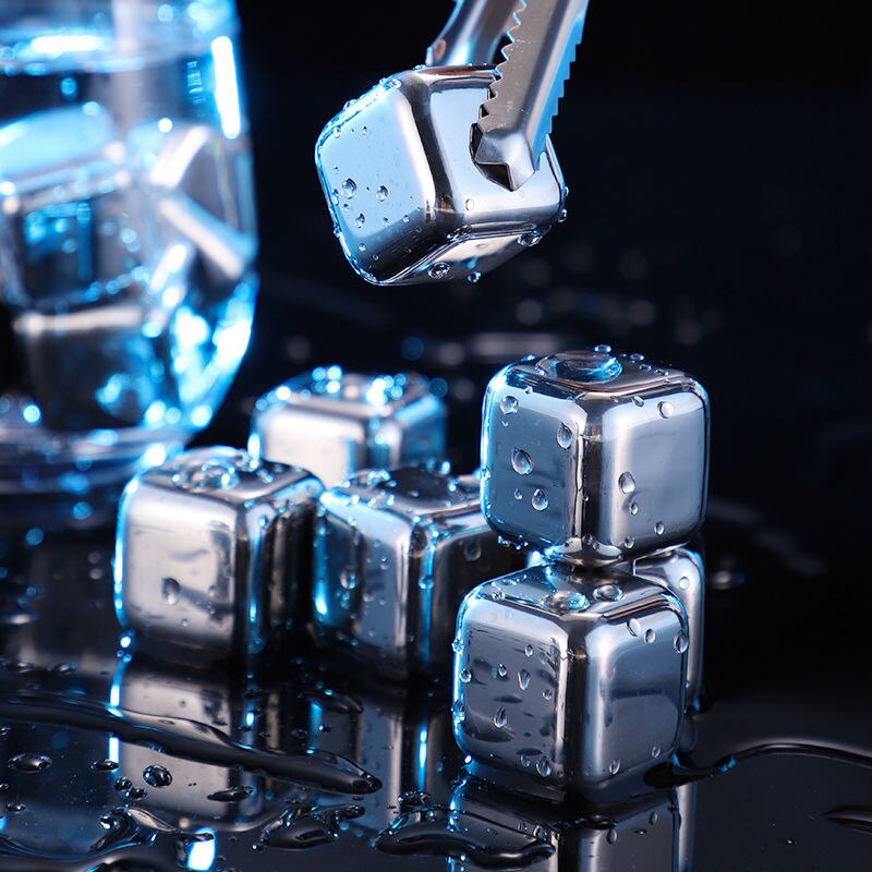 4/6/8 Pce Stainless Steel Ice Cubes Whiskey Stones Set Drinks Wine Champagne Cooler Round Reusablel Ice Cube Bar Utensils